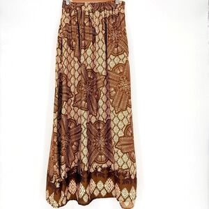 Scandal Italy Lanai-New Brown Cream Batik Maxi Skirt‎ Small Earthy Boho Coastal